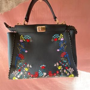 Zara Embroidery stitch black tote